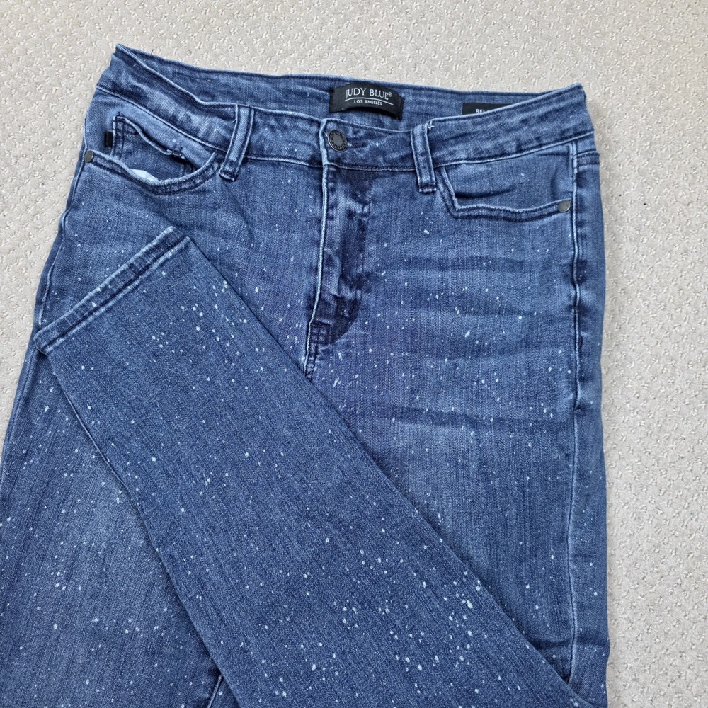 Judy Blue Jeans Womens 9/29 Relaxed Fit High Rise Ankle Paint Splatter Stretch‎